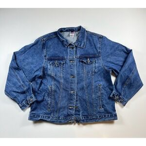 Vintage Made in USA Denim Trucker Jacket Women XL Blue Cotton Jean Jacket Soft